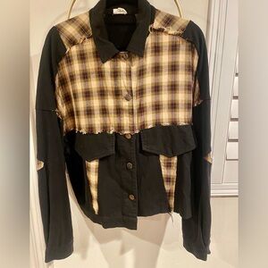 POL Black Jacket with Yellow Plaid Panels